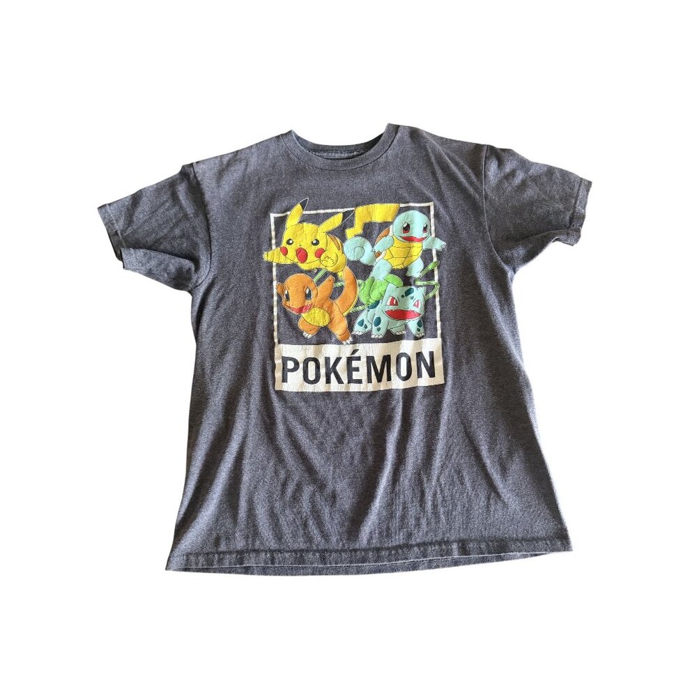 Pokémon Graphic Tee Characters Charcoal Gray Soft Cotton T-Shirt Youth LG